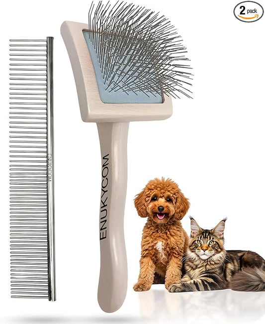 Grooming Dog Slicker Brush for Toy Poodle, Small Doodles & Maine Coon Cats - Best Dog Brush for Cockapoo Cavapoo Maltipoo and Pomeranian - Pet Slicker Brush & Comb Kit for Cats & small Great Pyrenees