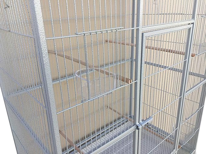 Large Double Breeding Flight Bird Wrought Iron Double Parrot Bird Cage Slide Out Center Divider Side Nesting Box Doors Cockatiel Conure Removalbe Rolling Stand