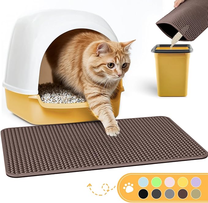 Cat Litter Mat - 30'' x 24'' Large Litter Trapping Mat, Easy to Clean Litter Box Mat, Waterproof, Urine-Proof, Non-Slip Kitty Litter Mats for Floor, Brown