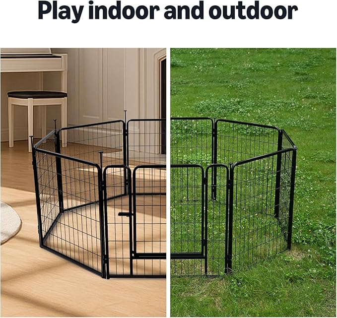 Amazon Basics Dog Playpen, 8 Panels Metal Fence with Door, Foldable for Indoor and Outdoor Use, Suitable for Small to Medium Sized Dogs, 48 Inch Height, Black