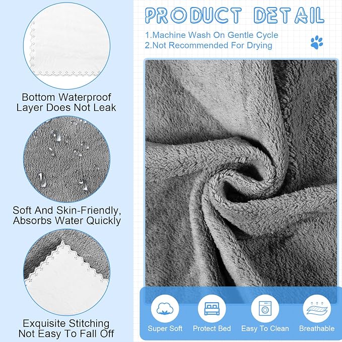 Thyle 12 Pcs Washable Pee Pads for Dogs Reusable Waterproof Training Puppy Pads Bulk Absorbent Pet Whelping Small Dog Mats for Crate Bed Sofa(Gray,13 x 18 Inch)