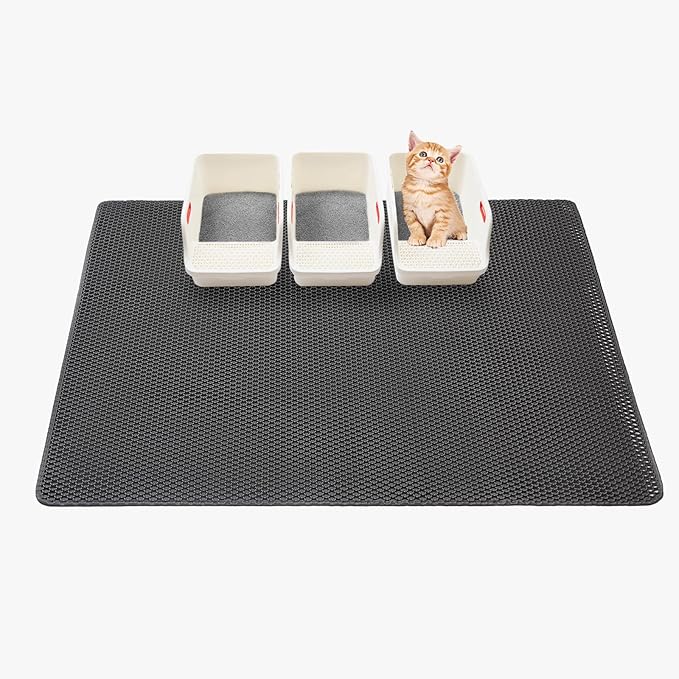 Cat Mat for Litter Box,XXL 47x36 inch Litter Catcher Mat,Double Layer Litter Matt for Cat Litter Pads,Non-Slip Waterproof Multi-Cat (Gray)