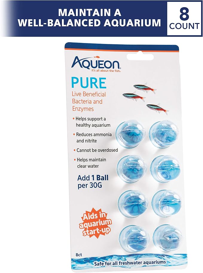 Aqueon Pure Bacteria Supplement - 8 Pack (30 Gallon) | Aquarium bacteria, beneficial bacteria for freshwater aquariums, easy-dose gel balls that cannot be overdosed