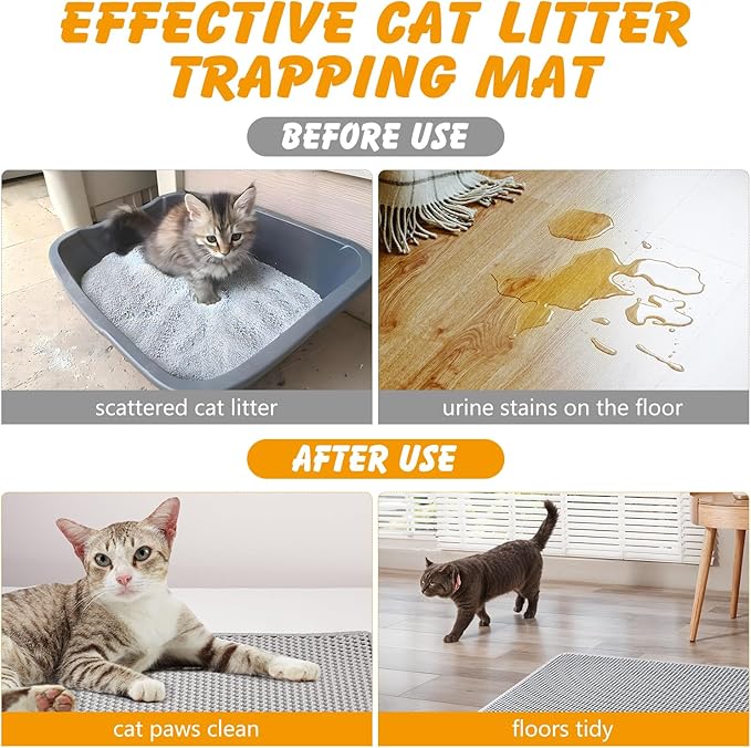 ondware Cat Litter Mat, 30x24 Inch Double Layer Litters Box Mat, Waterproof Cat Mat for Litter Box(Gray)