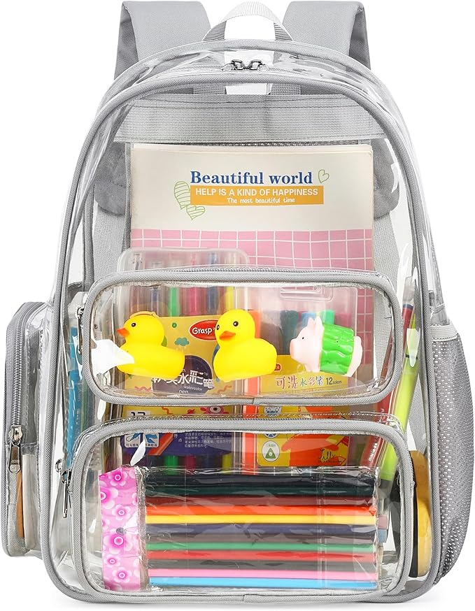 CAMTOP Clear Backpack Heavy Duty Transparent Bag See Through BookBag for Student School Work Festival Sport Travel (Grey)