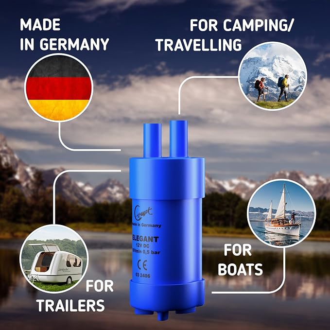 12V Submersible Water Pump (2GPM / 16ft.) | Works with Microswitch 12V Faucets | 12 Volt Small Water Transfer Pump For RV, Jerry Can, Camping, Pond, Boat | German Made