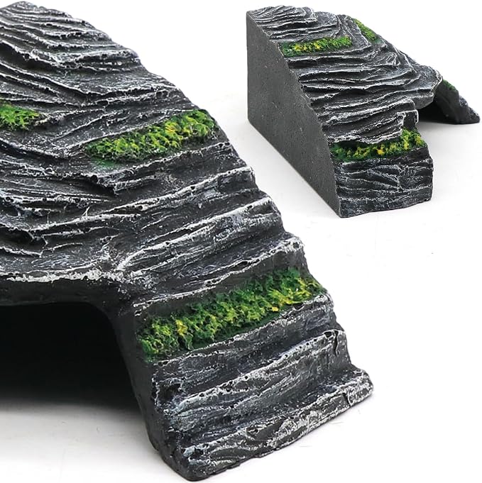 Small Turtle Basking Platform Climbing Ramp Shale Scape Step Ledge, Reptile Cave Hideout Aquarium Tank Accessories Decorations, Great for Reptiles, Amphibians, Leopard Gecko, Frogs
