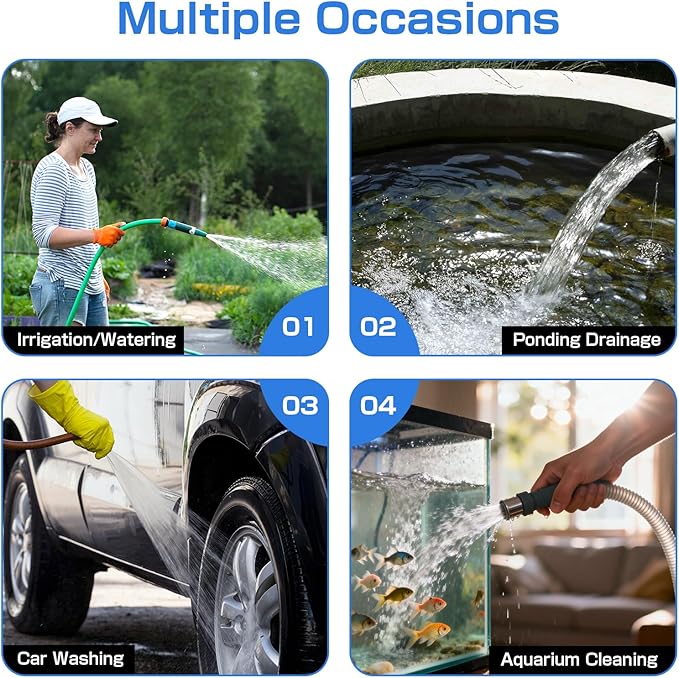 D-Honor Water Transfer Pump 115V 1/10 HP 330 GPH with 6 feet Water Hose Kit | Portable Electric Utility Trash Pump, Transfer Water from Garden, Hot Tube, Ponds, Pool, Rain Barrel, Aquariums