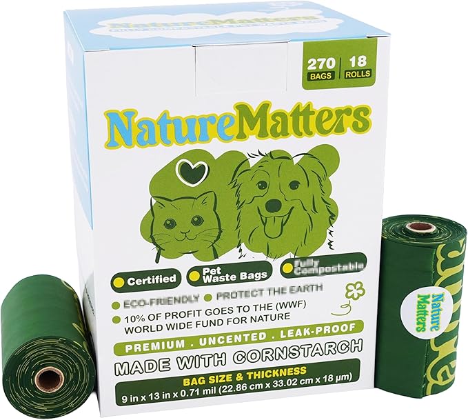 Cornstarch-Based Dog Waste Bags – TÜV Austria Certified Materials | Strong & Leakproof | Eco-Friendly Pet Cleanup | 10% Donated to Charity | 270 Count