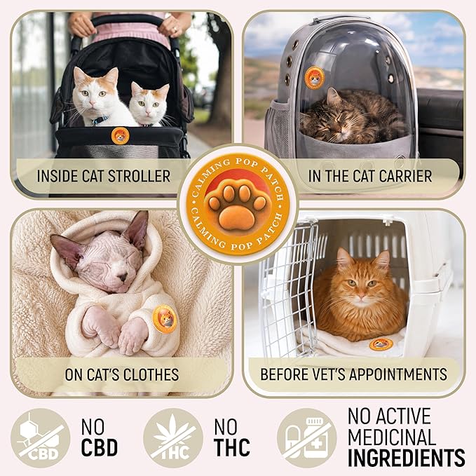 Granatan Calming Pop Patch for Cat Travel, Pheromone Diffuser for Cats, Reduces Anxiety and Stress-Related Behaviors, for Carrier, Vet Visits, Pet Travel Support, Long-Lasting, No Electricity Needed