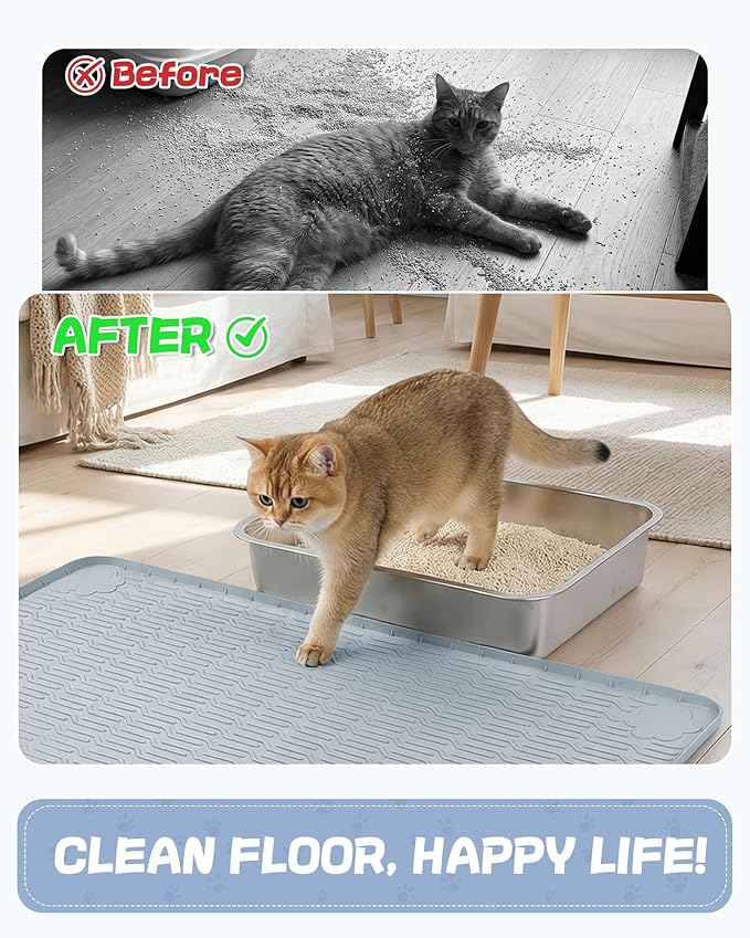 ANWA Waterproof Cat Litter Rug, 40" x 28" Extra Large Silicone Cat Litter Mat Litter Trapping Mat, Fits Automatic Litter Box Robot, Heavy-Duty, Easy to Clean