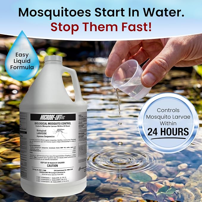 MICROBE-LIFT BMC Biological Mosquito Control, Liquid Treatment for Medium-Sized Decorative Water Gardens Up to 2,000 Gallons, Fountains and Ponds, 1 Gallon