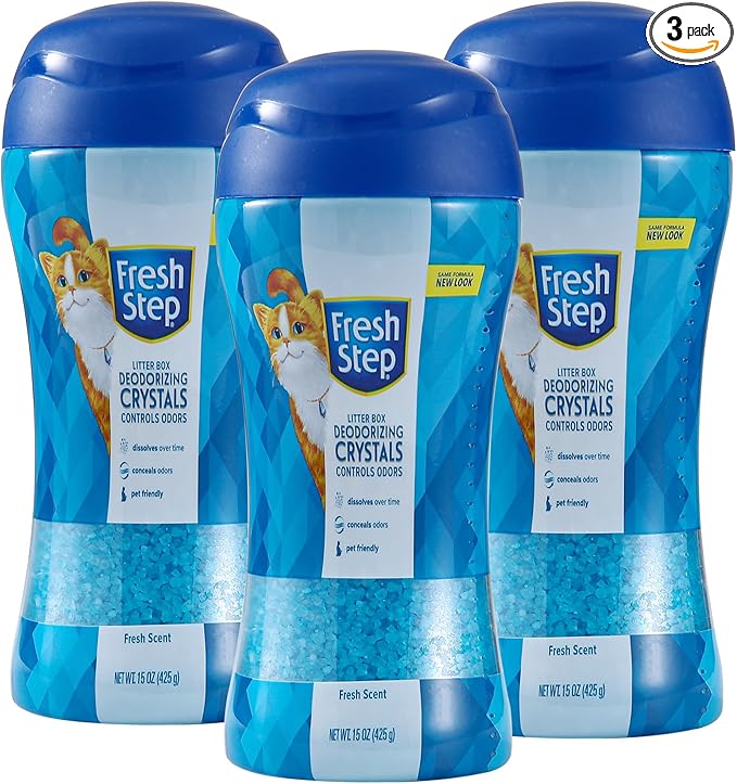 Fresh Step Cat Litter Crystals Deodorizer, Non Toxic Odor Neutralizing Crystals for Litter Boxes that Help Control Smells and Keep Home Areas Fresh, Fresh Scent, 15 Ounce - 3 Pack
