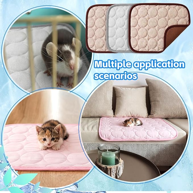 Jetec 3 Pcs Bunny Guinea Pig Beds Soft Bunny Mats Warm Guinea Pig Mat Small Animal Bed Pads Fleece Sleeping Pads for Indoor Rabbit Hamster Squirrel Hedgehog Chinchilla(Ice Silk,Summer,Brown)