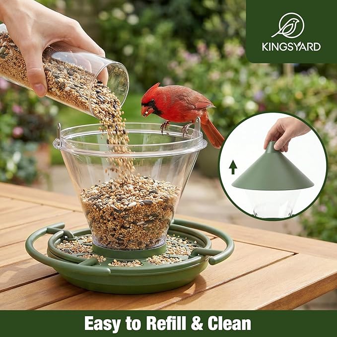 Kingsyard Wild Bird Feeder for Outdoors Hanging, No-Waste Tray with Seed Guard & Circular Perch, Garden Yard for Cardinal Finch, 4 lb Large Capacity, Green