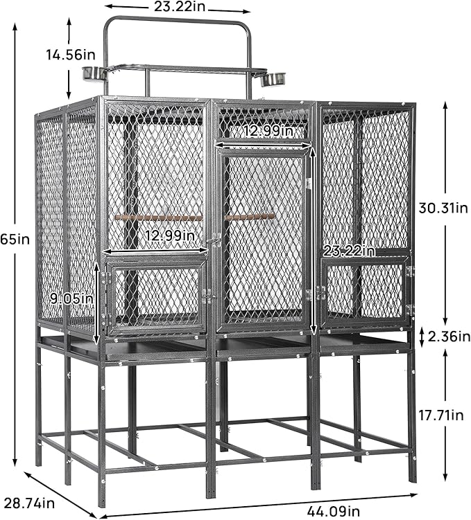 45" W X 65" H Massive Bird Cage with Playtop, Extra Wide Heavy Duty Carbon Steel Flight Cage, Rust-Proof Panoramic Aviary for Parrots Cockatiels, Strong Diamond Mesh, Indoor Outdoor