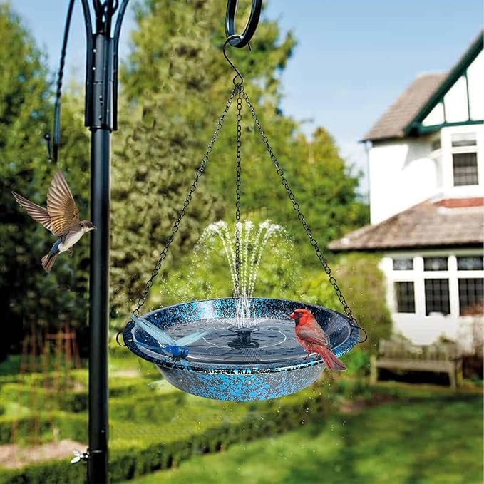 Hanging Bird Bath for Outdoors 11.4 inch Birdbath Bowl Window Birds Feeder with Rust-Proof Black Chains Hooks Metal Hanging BirdBaths Hanging Bird-Feeder for Garden Backyard Decor Blueblack