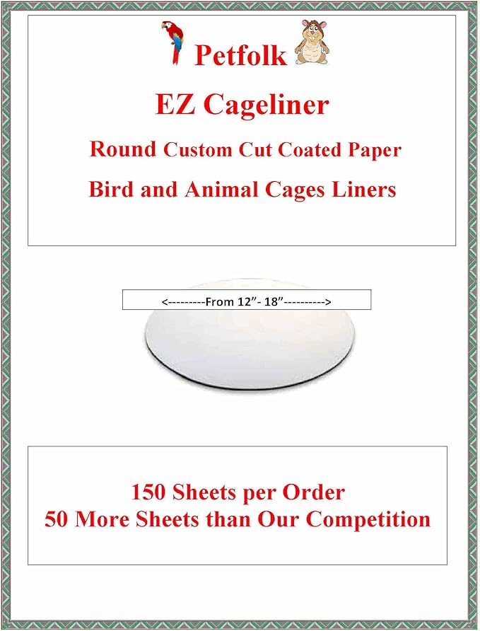 150 Sheets Round Wax (Lightweight 20lb) Birdcage Liner Custom Cut (Round Coated 14")
