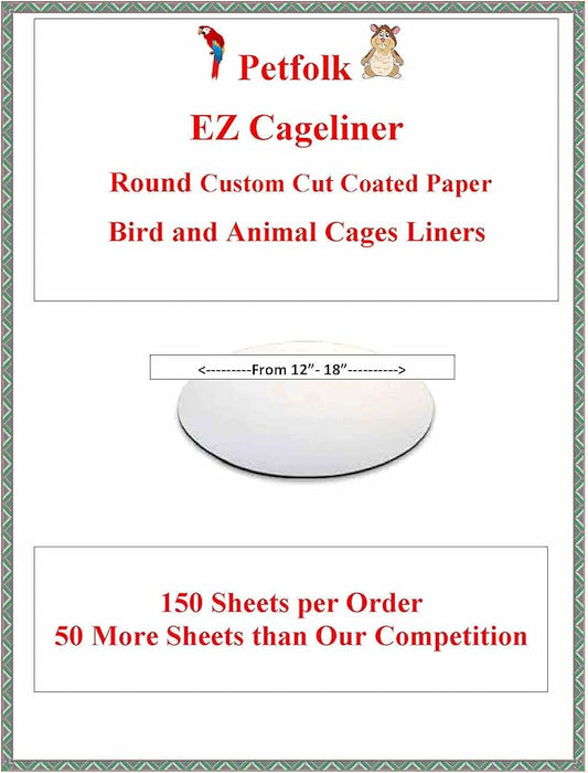 150 Sheets Round Wax (Lightweight 20lb) Birdcage Liner Custom Cut (Round Coated 14")