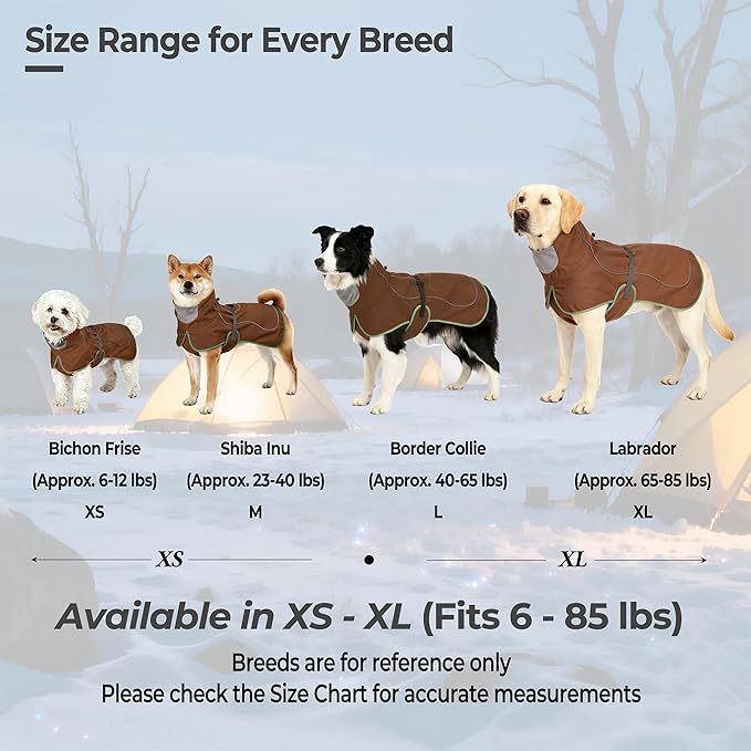 Softshell Dog Winter Vest, Fleece Lined Water-Repellent Jacket with Fur-Safe Buckle (No Hook & Loop) for Hiking, Adjustable Reflective Winter Coat for Active Dogs (Brown, X-Large)