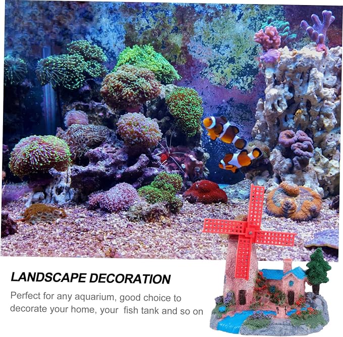 FOMIYES Fish Tank Windmill Ornament Home Decoration Fish Tank for Betta Fish Castle Aquarium Ornament Fish Hiding Cave Lizard Hideout Cinnamon Sticks Leopard Print Beard Resin, 12x7cm