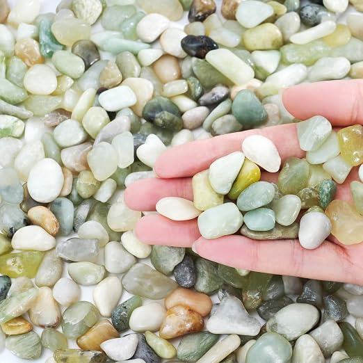 SIDONG 20 LB Jade Pebbles, 2/5 Inch Natural Decorative Polished Jade Stones, Jade River Rocks for Succulents, Cactus, Vases, Indoor Plants, Garden Landscaping, Bamboo