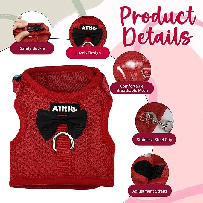 AIITLE Rabbit Harness and Leash Set with Cute Bow, Xmas Soft Breathable Mesh Vest Harness for Rabbits Kitten Ferret Puppy Small Pets Walking Supplies Red L