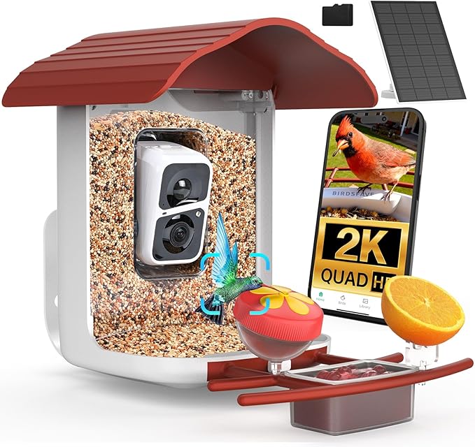 birdsnap® PAV-Bird Feeder with Camera,2K HD with 64GB Card, AI Identify Smart Bird House Cam Solar Panel,Live Stream,Motion Detection,Auto Record Video for Backyard Outdoors,Ideal Gift for Bird Lover