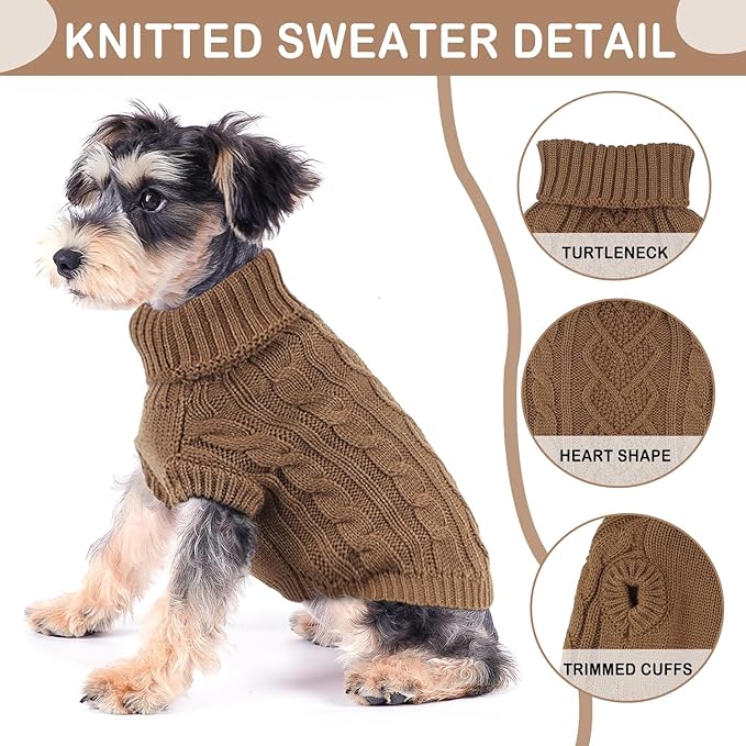 Dog Sweaters for Small Dogs Dog Fall Sweater Winter Dog Clothes Girl Boy Knitted Dachshund Clothes Warm Pet Clothes Outfit Puppy Sweater Thanksgiving Dog Cat Knitwear(Khaki, Medium)