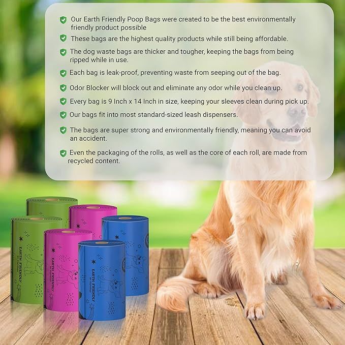 Earth Friendly Extra Thick and Strong 18 Dog Poop Bags, Odor Blocker, 324 Count