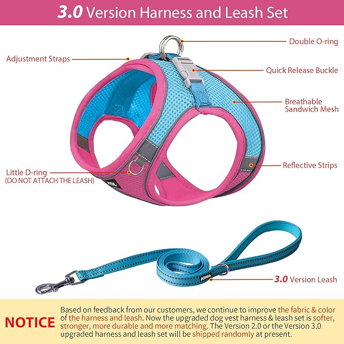 AIITLE Easy Walk Dog Harness and Leash Set - Pet Supply No Pull, Step in Adjustable Dog Harness with Padded Vest, Dog Harness No Choke Over, Easy to Put on Medium Dogs Hot Pink L