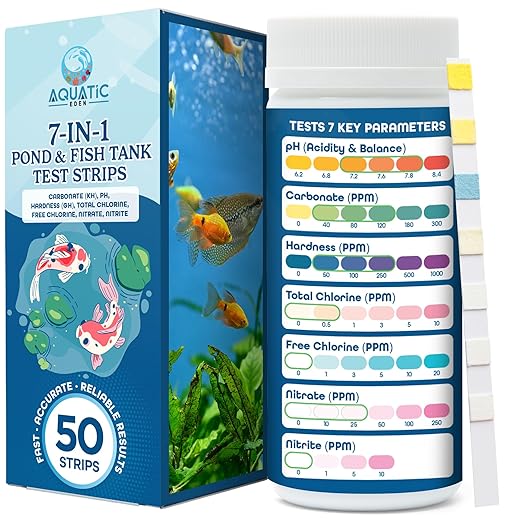 Pond Test Strips 7-in-1 (50 Pack) – Fish Tank & Pond Water Testing Kit for Freshwater & Saltwater – Quick & Accurate Aquarium Water Test Kit for pH, Nitrate, Nitrite, Hardness