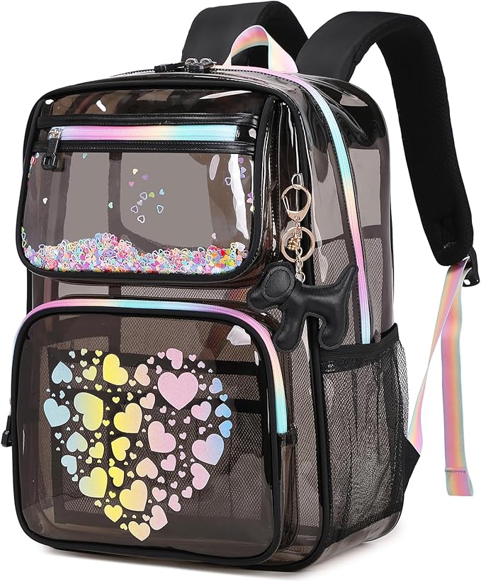 MOONBABY Clear Backpack for School Girls, Heavy Duty TPU Transparent Backpack Stadium Events Approved, Clear Bookbag