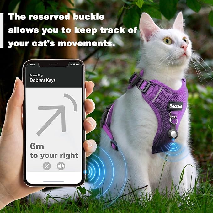 Cat Harness and Leash for Walking, The Upgrade Can be Adjusted in Four Directions and Breathable Cat Harness for Anti Escape that can be Fitted and Positioned, Reflective Strips Harness, Purple,XS