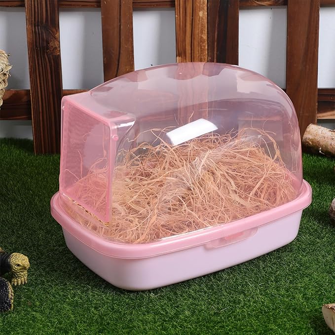Kisangel Chinchilla Dust Bath House Pink Plastic Sand Bath Container for Small Animals Indoor Habitat Decor 9X6X6 Inches