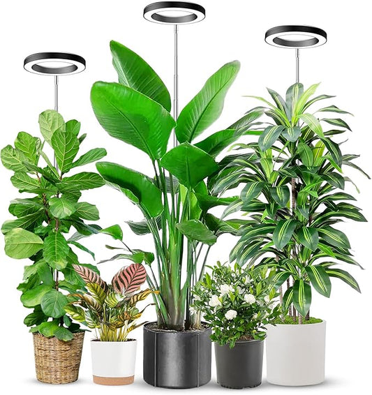 Aokrean 6.3in Grow Light, 80LED Growing Light Full Spectrum for Indoor Plants, Auto Timer 6/12/16H, 3 Optional Spectrums, Height Adjustable 10"-65", Idea for Large Plant, 5V, Black, 3 Pack
