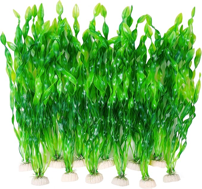 Ameliade 12 PCS Aquarium Artificial Soft Plastic Seaweed Plants Decor | 12 Inch Tall Seaweed Fish Tank Decorations, Aquarium Accessories for Large Fish Tanks, Betta Goldfish Big Bowl Ornament