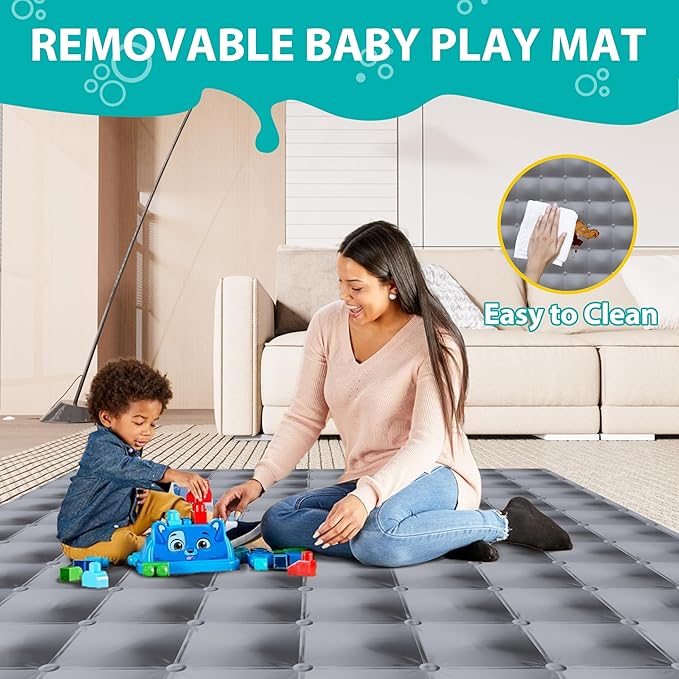ICAREWAY Foldable Playpen for Babies and Toddlers, 50x50 Inches Portable Playpen, Kids Collapsible Play Pen with 2 Handlers, Indoor & Outdoor Baby Fence Play Area with Visible Mesh, Light Green