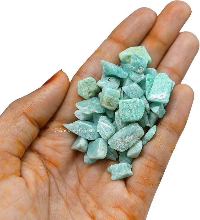 Amazing Gemstone Amazonite 1 lb Bulk AAA+ Gemstone Tumbled Chips Mini Crystal Beads, Undrilled No Holes Wiccan Healing Stones for Home Garden Decor Vases Plants Succulents Cactus Jewelry&Art Project