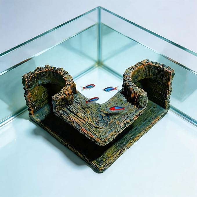 Unique Aquarium Cave Decor - 90° L-Shaped Corner Tunnel with Natural Stone Look, Resin Fish Tank Hideout for Betta, Shrimp & Pleco, Creative Aquarium Ornament