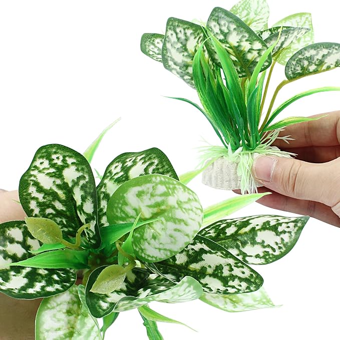 Soft Aquarium Plants Betta Fish Tank Decorations, Green, 4 Inch | Betta Leaf Pad, Silk Plastic Artificial Plants, 2Pcs Set, Reptile Tank Decor