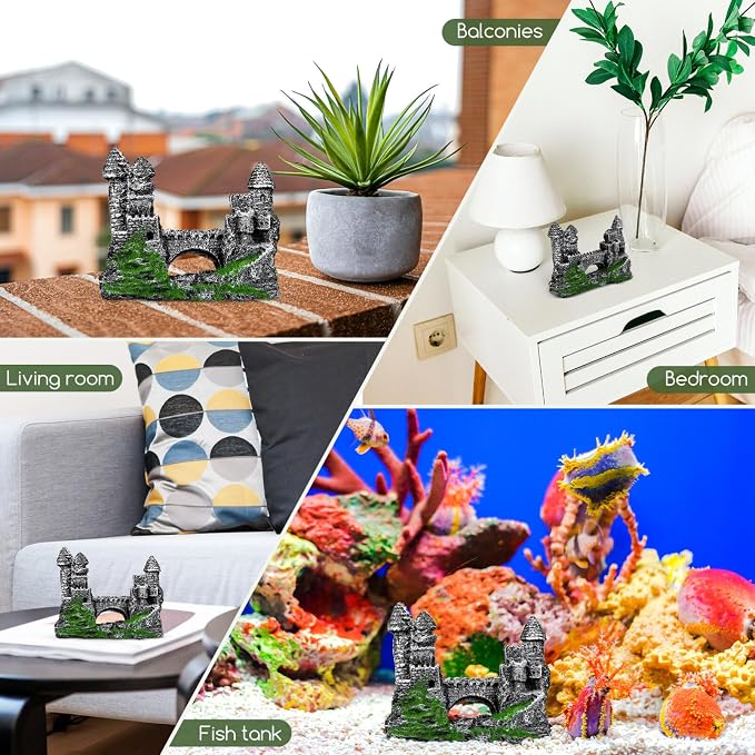 Milisten Aquarium Castle Decoration, Fish Tank Castle Ornaments for Small Fish Shrimp Hide Caves House Betta Hideout for Shrimp Turtle Guppy Crabs, Medium