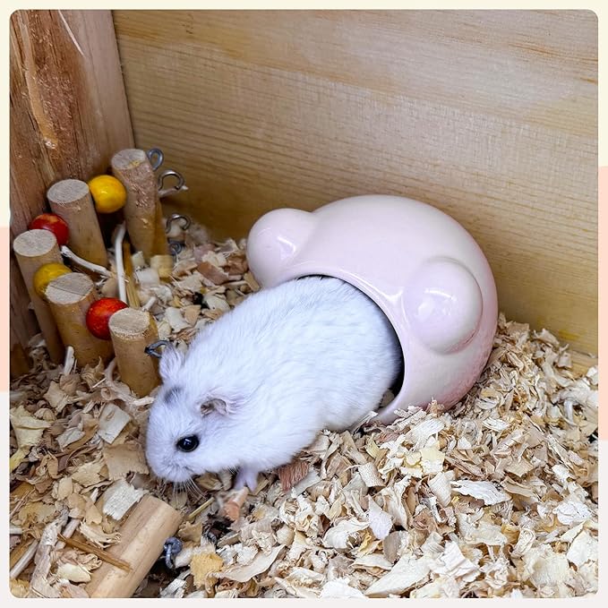 Ceramic Hamster House, Cute Animal Shaped Hamster Cave, Summer Cool Small Animal Hideout Habitat Decor for Dwarf Hamsters, Small Gerbils (Grey)