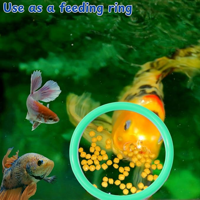 Betta Fish Exercise Ring and Filter Balls Set, Fish Feeder Ring and Nitrifying Ball, Betta Fish Toys for Small Tank, Betta Ring, Beta Fish Training Loop, Aquarium Toys for Pets Turtle (Green, M-70mm)