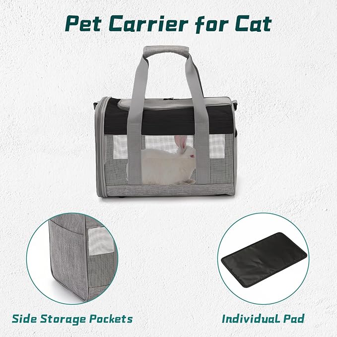 PINVNBY Bunny Carrier for Travel Camping Outdoor, Small Pet Carrier, Guinea Pig Carrier, Breathable Pet Portable Hand Bag for Hamster Rabbit Guinea Pig（Black & Gray）