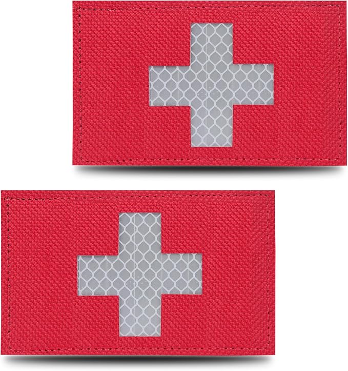 2-Pack Medic Patch First Aid Red Cross Medical Patches Reflective Morale for Tactical Gear Military Backpacks Bags Jackets Clothing (3"x2")