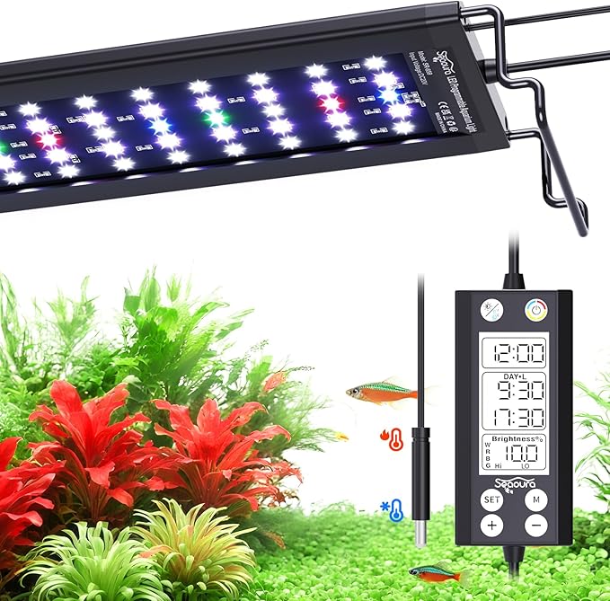 SEAOURA Aquarium LED Light with Thermometer, 18-24in Full Spectrum Lights for Fish Tank, 24/7 Programmable with Power Off Memory, WRGB Custom, 20 Level Dimmable Brightness for Freshwater Aquariums