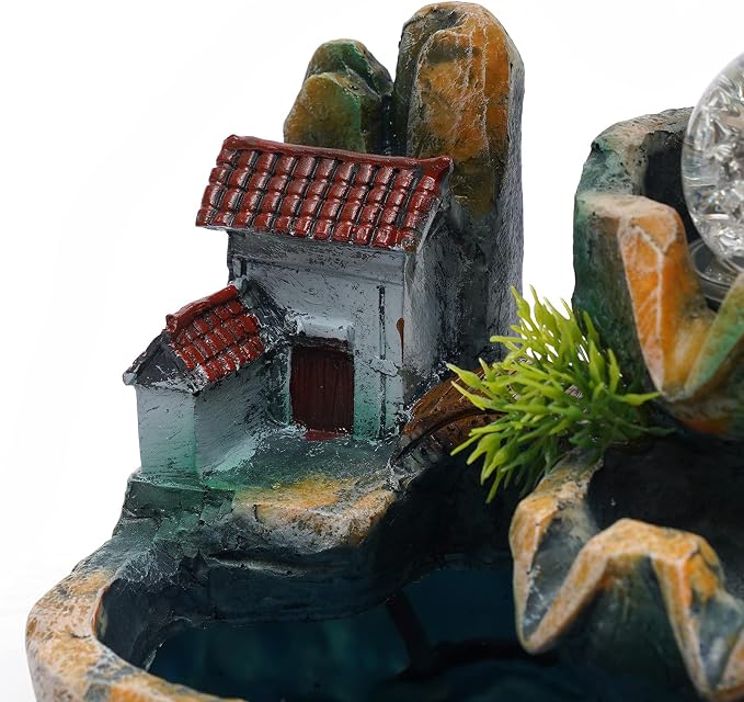 Indoor Fountain Rockery Tabletop Fountain with an Atomizer Elaxation | Water Feature Meditation Desktop Fountains for Home Office Decor or Giving 7.9' x 5.9'' x 9.8'' with LED Light & Fish Bowl