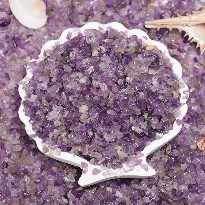 1LB Crystal Chips Stone Amethyst 3-5mm Mini Decorative Rock | Crushed Crystal Quartz Bulk,Irregular Polished Rocks for Fish Tank,Vases Filler,Succulent Plants Decor,Aquarium Gravel Rocks