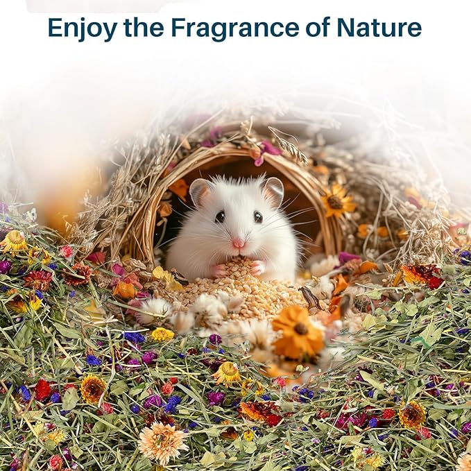 Sukh 200G Hamster Bedding - Flowers & Herbs Odor Control Dwarf Gerbil Robo Katy Habitat Decor Hamster Forage Gerbils Mice Lemmings Degus or Other Small-Sized Pets